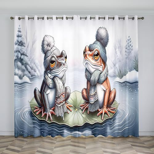 Frog Net Curtains for Windows River Blackout Curtains, 3D Printed Drape Insulated Curtains, 2 Pack with Hooks, Removable and Washable for Bedroom Living Room Kitchen Pavilion