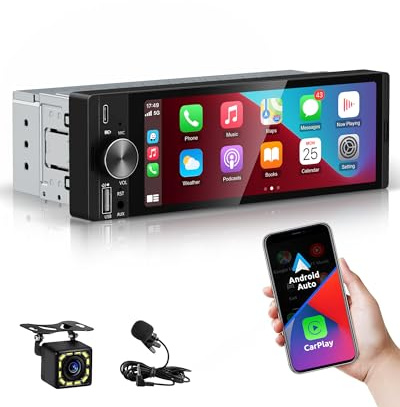 ESSGOO Single Din Car Stereo with Wireless Carplay and Android Auto, 6.36 inch HD IPS bildschirm Auto Display Bluetooth Head Unit Stereo with Reverse Camera, Voice Control, Mirror Link, FM, Type-C