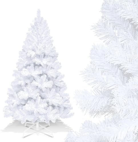 Peviasot Weihnachtsbaum, 180cm künstlicher Tannenbaum Schwer Entflammbar PVC Material, Christbaum mit Faltbarem Metallständer, Einfacher Aufbau für Weihnachts Deko(Weiß)