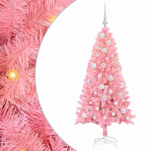 vidaXL Árbol de Navidad con 150 LED con Soporte Rosa 120 cm PVC, Árbol de Vacaciones Moderno y Minimalista, decoración LED, Luces cálidas para el hogar y jardín