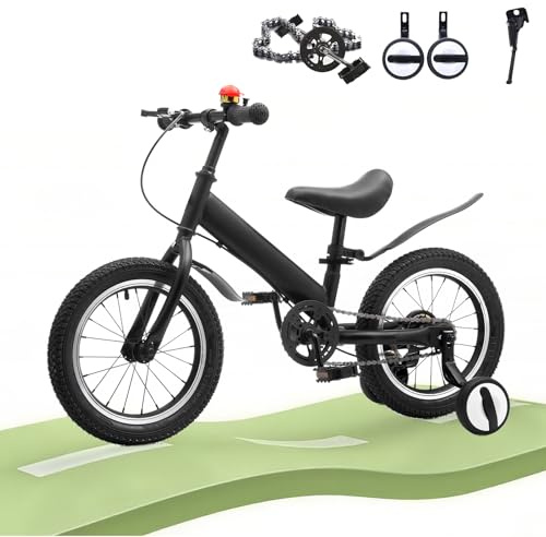 GHBXJX 3 in 1 Laufrad Kinder Fahrrad mit Stützrädern ab 3 Jahre 4 5 6 Jahre, Laufrad 14 Zoll Mädchen Junge, Kinder Fahrrad mit Stützräder und Seitenständer, Höhenverstellbar Luftreifen,Schwarz,14zoll
