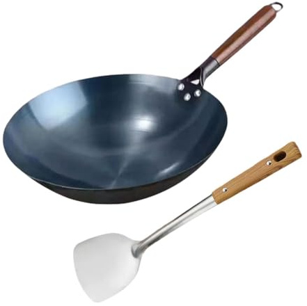AMSLSIU Sartén antiadherente para wok de fondo plano, ideal para todo tipo de cocción, desde salteados hasta guisos. Wok de cocina de fondo grueso y paredes