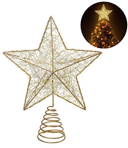 NICEXMAS Albero di Natale Topper LED Star Batteria Operated Treetop Decorazione (Oro)