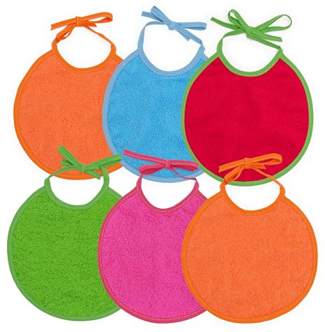 Ti TIN |6er Pack- frottee Babylätzchen, 19x19 cm | Lätzchen für Babys im Alter von 0 bis 6 Monaten, Verschluss mit Bändern, extra weiche Baumwolle, Farben: grün, blau, orange, rosa