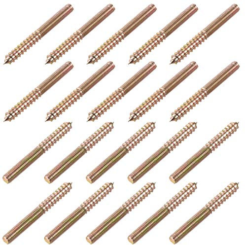 sourcing map M6 Hanger Bolts Length 2-3/8(60mm) Double Headed Bolts Self-Tapping Screw 6mm Wood Joint Furniture Legs 20pcs