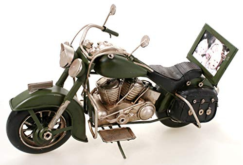 Unbekannt Motorrad grün schwarz aus Metall 28 cm mit Rahmen Oldtimer Nostalgie Blech
