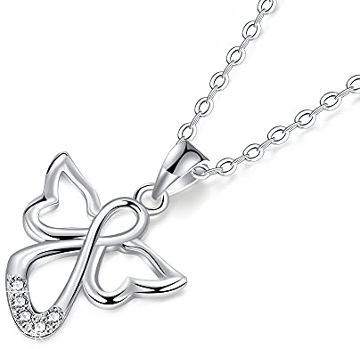 F.ZENI Engel Kette Damen 925 Sterling Silber Schutzengel Kette Zirkonia Glücksbringer Schmuck für Mädchen Frauen mit Geschenkbox