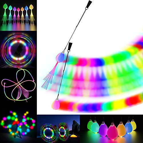 LED Poi Bälle Set für Kinder & Erwachsene - Wiederaufladbare Glasfaser Leucht Poi Bälle für Profis | LED Pois Kinder Jonglieren | Jonglierset & Lightpainting Zubehör | Feuer Poi Kugeln & Leuchtbälle