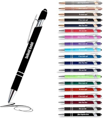 Jolis Papiers - x12 - Stift personalisiert 2 in 1 - Personalisierter Kugelschreiber mit Gravur I Chrom-Metall I Weicher Griff I schwarz schreiben I integrierter Stylus