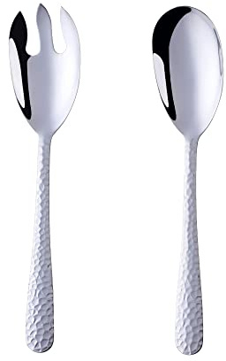 BISDARUN Salad Servers, 2 Piece Salad Serving Set, Stainless Steel, Silver Salad Spoon and Salad Fork, 12 Inch