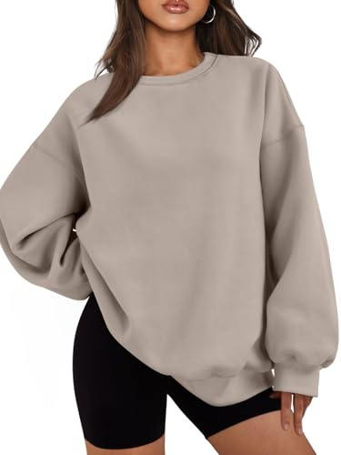 EFAN Felpe Oversize da Donna con Cappuccio in Pile Girocollo Pullover Maglioni Casual Comodi Abiti alla Moda Autunnali 2023, caffè Grezzo, Small