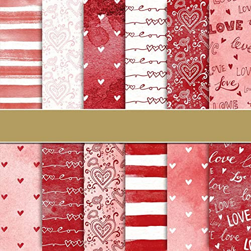 Whaline 24 Blatt Valentinstagsmusterpapier, 30 x 30 cm, Aquarell-Herz, Liebe, Scrapbook-Papier, doppelseitig, rot, rosa, flach gefaltet, für selbstgemachte Kartenherstellung, Scrapbooking, Fotoalbum,