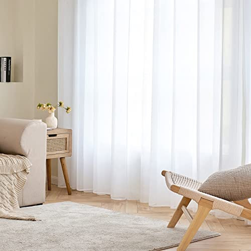 EMEMA Cortinas Poliéster Translucida de Dormitorio Moderno Ojales Cortina Ventana Visillos Salon para Sala Cuarto Dormitorio Comedor Cocina Salón de 1 Unidades 228 x 228cm Blanco