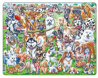 Larsen Puzzle CZ6 – Niedliche Hunde, Alter 3–6, Rahmenpuzzle für Kinder, 32 Teile, liebevoll illustriert, fördert Feinmotorik & Konzentration