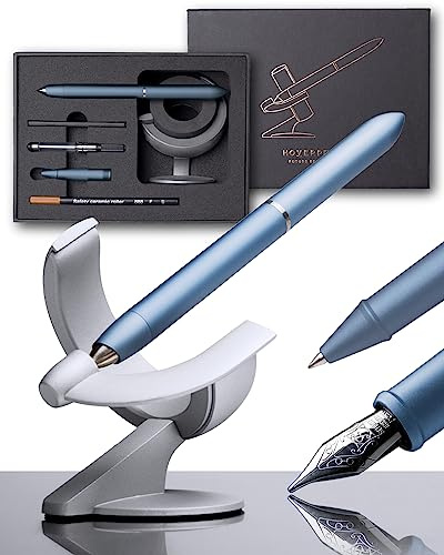 novium Hoverpen 3.0 Future Edition - lyxig herrpenna - unik högteknologisk design inspirerad av rymden, fri rotation (fjäder och rollerball 2-i-1 version - Mist Blue)