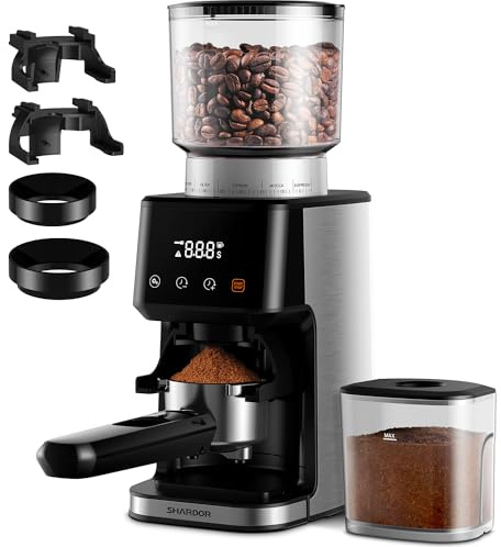 SHARDOR Conical Burr Coffee Grinder Electric for Espresso with Precision Electronic Timer, Touchscreen Adjustable Coffee Bean Grinder with 51 Precise Settings, Brushed Stainless Steel