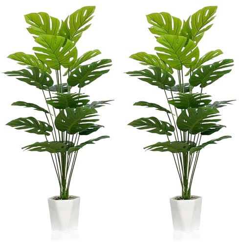 SAJANDAS Set mit 2 künstlichen Monstera Deliciosa-Pflanzen in Töpfen, künstliche tropische Palme mit grünen Blättern, 109 cm, künstlicher Schweizer Käseboden Pflanzen für Zuhause, Büro, Geschäft Dekor