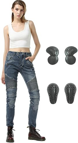 HOMDECR Damen Slim Fit Motorrad Jeans Mit Protektoren Knie Und Hüftprotektoren Stretch Slim Fit Denim Motorradhose Cargo Motorradjeans Schutzhose Biker Pants (XXS)