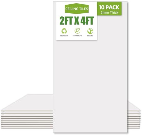 Noooza 2ft x 4ft Drop Ceiling Tiles，Smooth White PVC Ceiling Panel 24 x 48in. Waterproof, Washable and Fire-Rated - Reusable - High-Grade PVC to Prevent Breakage-Package of 10 Tiles