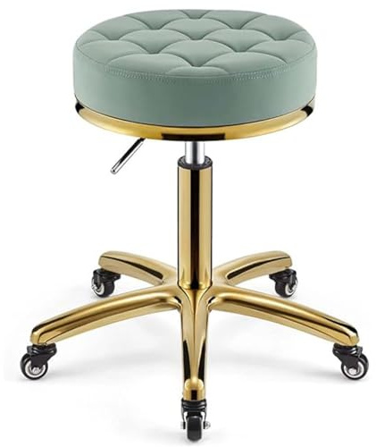 Gruytoie Rollhocker, Drehhocker, Höhenverstellbarer Friseurhocker Auf Rädern, Robuster Hydraulischer Metallhocker Mit Goldener Stuhlstange Für Küche, Salon, Massage, Klinik, Bar, Büro (B)
