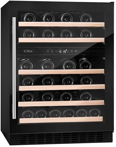 CDA 46 Bottle Capacity Dual Zone 60cm Freestanding Under Counter Wine Cooler - Black Glass