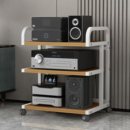 Mueble Equipo HiFi AV Media Stand 3 4 Niveles Blanco, Mueble De Almacenamiento para Tocadiscos De CD Soporte para Consola De Videojuegos Estante para Cine En Casa, Torre De Audio Estéreo Móvil (Color