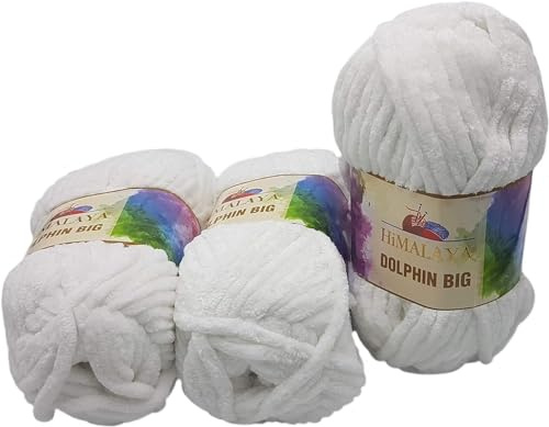 3 x 200 g Dolphin Big Himalaya, Strickgarn extra dick, Babywolle 600 Gramm Babywolle, Strickwolle einfarbig (76701 weiss)