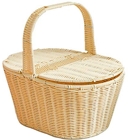 Panier de rangement en rotin avec couvercle - Corbeille à fruits - Panier de nettoyage d'hôtel (beige)