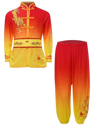 Mufeng Abiti da Tai Chi di Taiji Cinese per Bambini Ragazzi Uniforme di Kung Fu di Bruce Lee Costumi per Meditazione Qigong Abbigliamento per Arti Marziali Rosso 13-14 anni