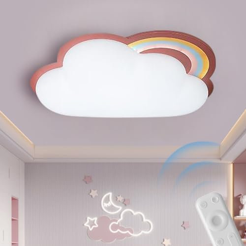 ENXING Moderno Arco Iris Nube LED Luz De Techo Luz De Techo De Dibujos Animados Infinitamente Regulable Con Mando A Distancia Adecuado Para La Habitación De Los Niños Dormitorio Guardería(Rosado)