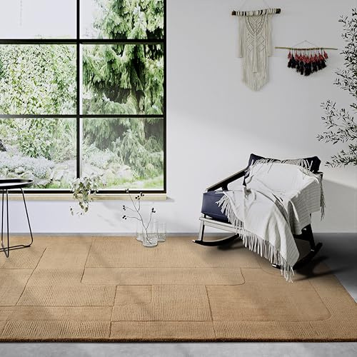 Villeroy & Boch Wollteppich Charlotte - Natur Wohnzimmerteppich - Handgewebt & Natürlich - Boho Teppich Wolle für Wohnzimmer, Schlafzimmer, Esszimmer, Flur, Küche – Kupfer Braun, 120x170 cm