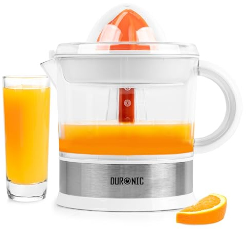 Duronic Electric Citrus Juicer JE407 WE Fresh Orange Squeezer Citrus Press for Lemons, Oranges, Grapefruits, Cold Press for Healthy Juices with 2 Cones & Pulp Filter
