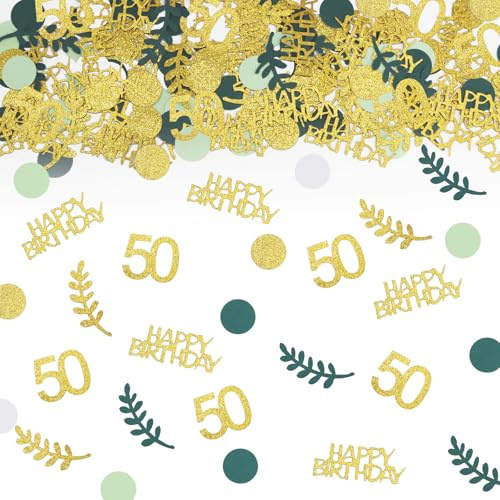 TUZELIYA 50. Geburtstag Konfetti Deko Grün Gold - 200 Stück Tischdeko für Frauen und Männer - Streudeko