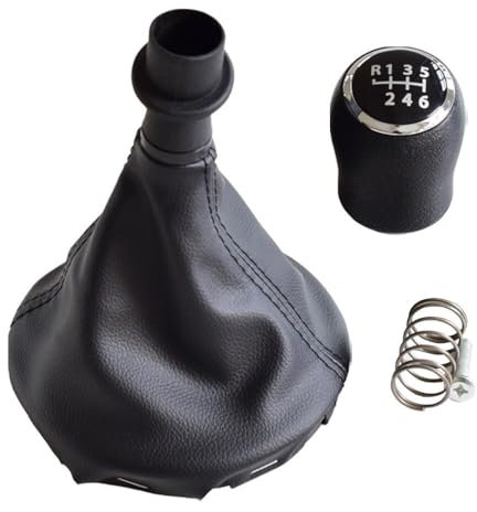 Siuku Auto Schaltknauf Kompatibel mit VW für Transporter für Caravelle T5 2003-2011 Auto 6-Gang-Schalthebel Schaltknauf PU-Manschette(6 Speed-Black)
