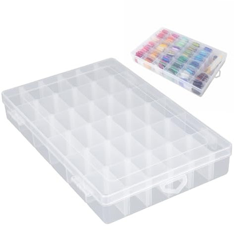heqxwl Sortierbox mit Deckel und verstellbaren Unterteilungen | 36 Fächer, 4,4x2,7 cm | Außenmaße: 27,5x17,5x4,5 cm, geeignet für Perlen, Schmuck, Schrauben usw. Ideale Sortierbox für Kleinteile (1)