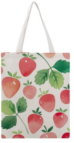 VYJLOO Aquarell Erdbeere Damen Shopper Canvas Handtasche Einkaufstasche Tragetasche Schultertasche Umhängetaschen 38×46cm