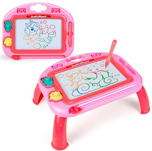 Hymaz Magnetische Maltafel Zeichentafel Kinderspielzeug ab 1 2 3 Jahr, Bunt Magnettafel mit 4 Beine für Lernspielzeug Reise, Kleinkinder Mädchen Spielzeug (Rosa)