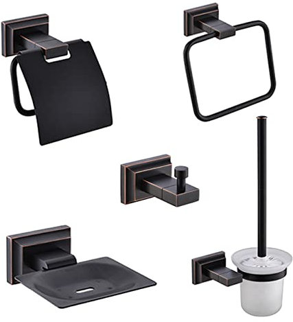 JPXXFM Nero Asciugamano a Muro Carta igienica Appendiabiti Portabicchieri di Sapone Gancio a Muro Bagno Antico Doccia WC Hardware, Set da 5 Pezzi B