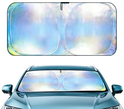 Aokway Laser Sonnenschutz Auto Frontscheibe 57.1x 31.5inch – Faltbare Sonnenblende Vorne Innen, Windschutzscheibe UV Hitzeschutz/Must-Have für Autofahrer – Sonnenblende Vorne, Plane Faltbar