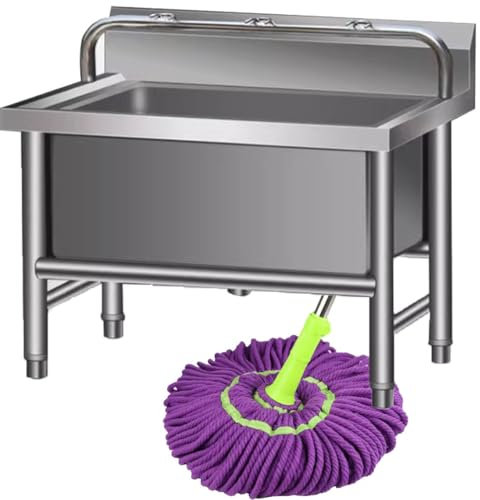 Évier de nettoyage de sol commercial en acier inoxydable, évier de service de nettoyage de sol, évier utilitaire sur pied intérieur/extérieur, cuve de lavage,Lowshelf-100 * 50 * 55cm
