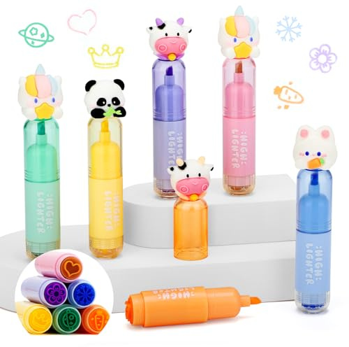 KOSTACHI 24 Stück Original Stempel Set und Mini Textmarker Pastel für Mitgebsel Kindergeburtstag, Kleine Geschenke für Kinder & Kindergeburtstag Gastgeschenke