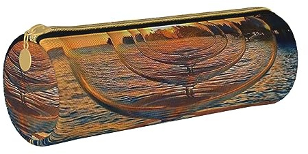 Hgbbdyyjj Verre à vin dans le coucher du soleil personnalisé imprimé multifonction grande capacité rond papeterie sac de rangement en cuir, blanc, Taille unique, Organiseur de sac