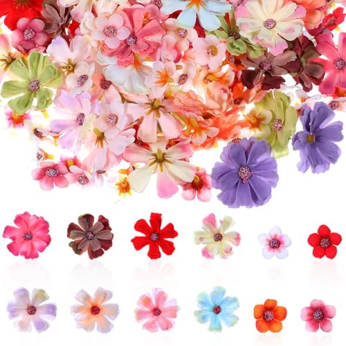 CIATBYYJ 150Pcs Mini Artificial Flowers for Decoration,Faux flower Heads,Mini Fabric Flowers for Crafts, Garland, Wedding Decor, Stemless Small Fake Flower in 2 Sizes(Multicolor)