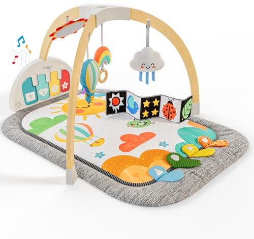 Little Acorn, by Move2play, Montessori Inspired Wooden Kick & Play Baby Gym | Musical Piano | Tummy Time Activity Center | Play Mat for Newborns & Infants | Toys for Ages 0-6+ Months