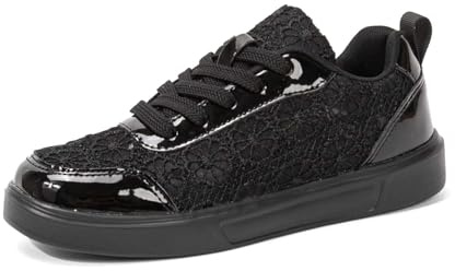 Trachtenschuhe Damen Flach Trachten Sneaker Damen Spitzen Sneaker Flache Freizeitschuhe mit Blumenmuster Bequeme Atmungsaktive Schnürschuhe mit weicher Sohle für Alltag, Reisen & (03 Black, 40)