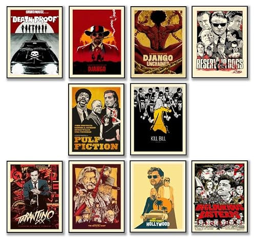PurpleheARTs | Tarantino Movie Poster for Wall, Quentin Tarantino movie wall art, UNFRAMED Set of 10 ( 11x14 inches) Movie Scene Poster - Retro Wall Art for Room Aesthetic 90s, Vintage Art Print, Aesthetic College Dorm Dancing Tarantino Wall Art