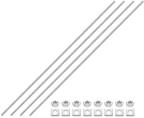 sourcing map 4Pcs Fully Threaded Rod, M4-0.7 Thread Pitch 450mm Length Stainless Steel Right Hand Fully Threaded Studs with Nuts and Washers for Clamps, Hangers and U-Bolts