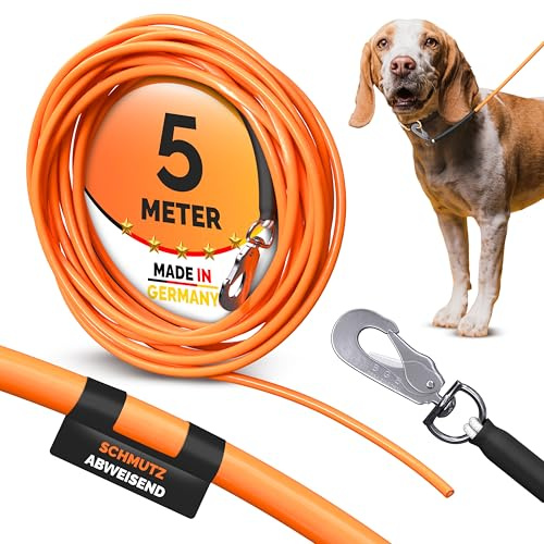 Themahund Schleppleine 5 m für Hunde, gummiert & reißfest | 360°-Karabiner, bis 240 kg Zugkraft, schmal & leicht, wasserfest – für Rückruf- & Hundetraining