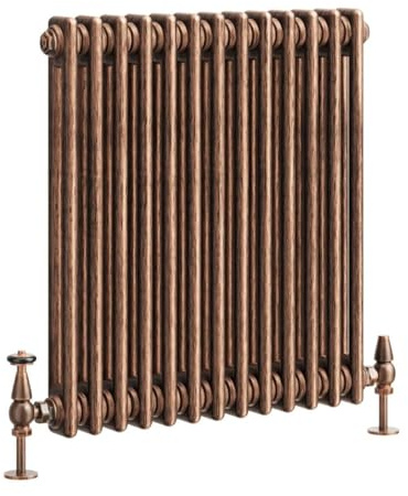 Go Bathrooms Traditional 2 Column Radiator 600x605mm Copper | Cast iron style horizontal radiator for central heating. Features 2 column panels with an antique copper finish.