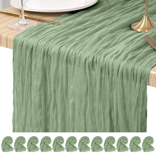 Pesonlook Cheesecloth Table Runner Sage Green, 12 Pack 17.7x108 inch, Long